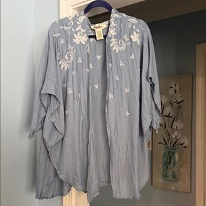 Chic Light Blue Kimono with Floral Embroidery
